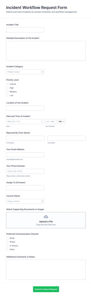 Incident Workflow Request Form Template