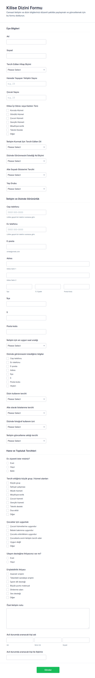 İncil Kayıt Defteri Form Şablonu