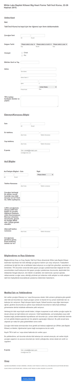 İncil Kursu Online Kayıt Form Şablonu
