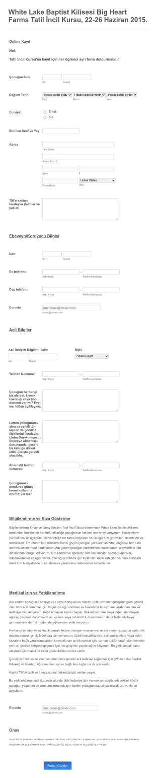 İncil Kursu Online Kayıt Form Şablonu