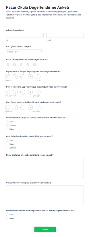 İncil Okulu Değerlendirme Anketi Form Şablonu