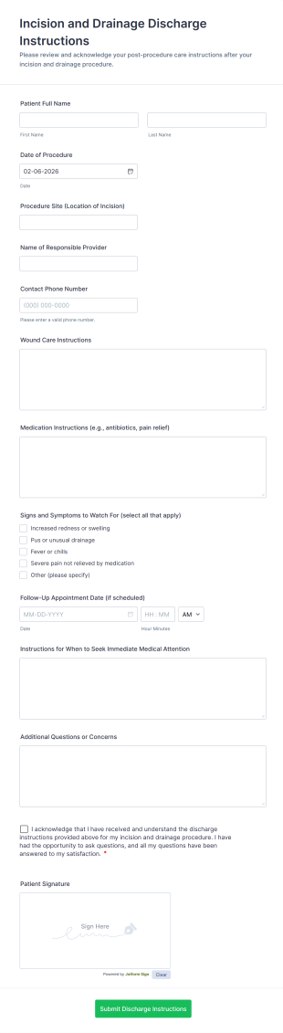 Incision And Drainage Discharge Instructions Form Template