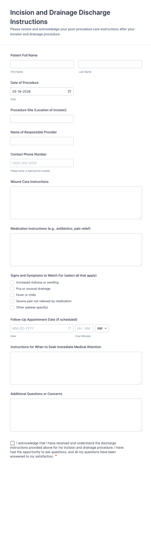Incision And Drainage Discharge Instructions Form Template