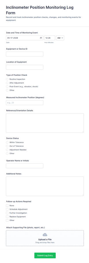 Inclinometer Position Monitoring Log Form Template