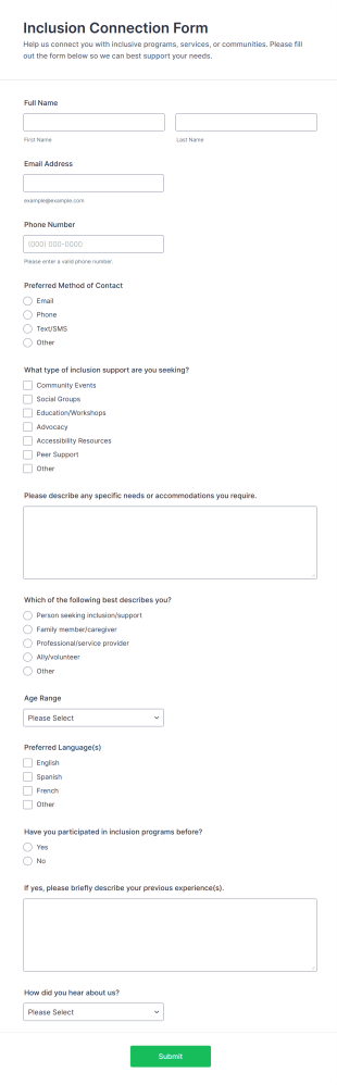 Inclusion Connection Form Template