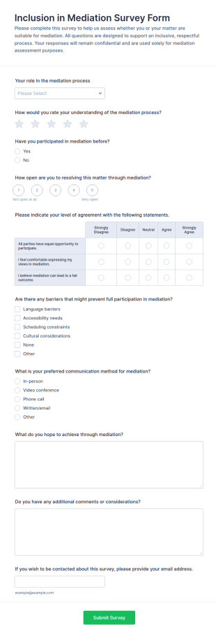 Inclusion In Mediation Survey Form Template