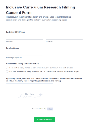 Inclusive Curriculum Research Filming Consent Form Template