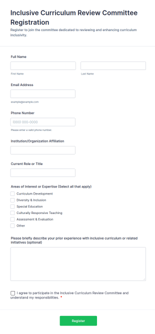 Inclusive Curriculum Review Committee Registration Form Template