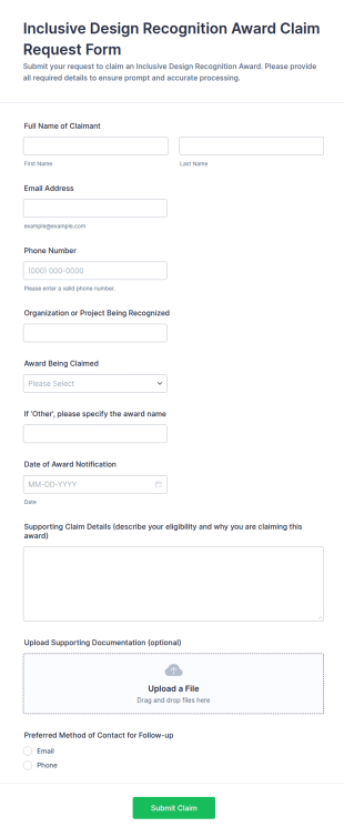 Inclusive Design Recognition Award Claim Request Form Template