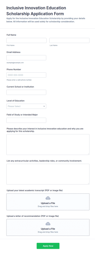 Inclusive Innovation Education Scholarship Application Form Template