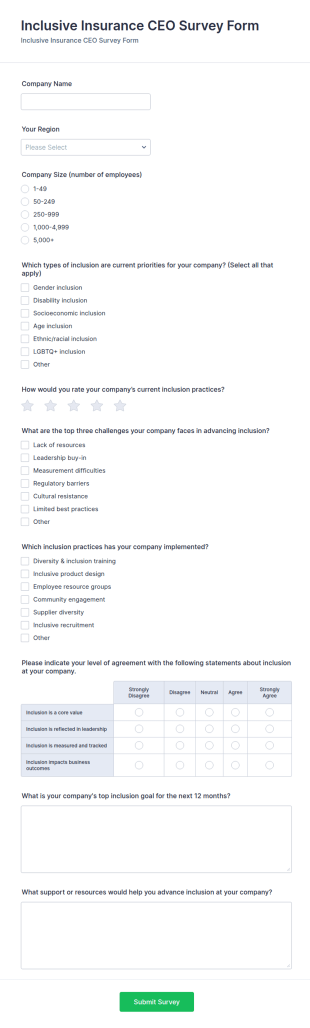 Inclusive Insurance CEO Survey Form Template
