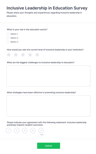 Inclusive Leadership In Education Survey Form Template