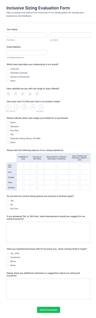 Inclusive Sizing Evaluation Form Template