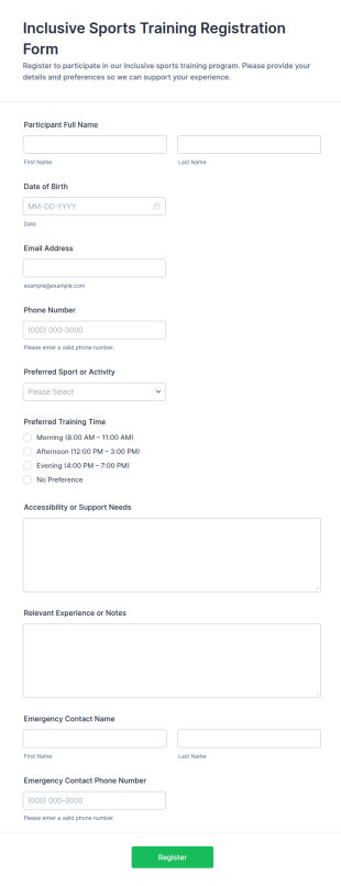 Inclusive Sports Training Registration Form Template