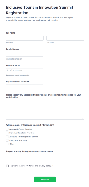 Inclusive Tourism Innovation Summit Registration Form Template