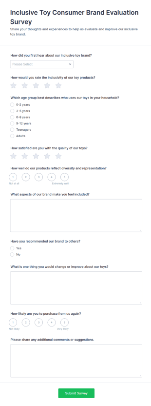 Inclusive Toy Consumer Brand Evaluation Survey Form Template