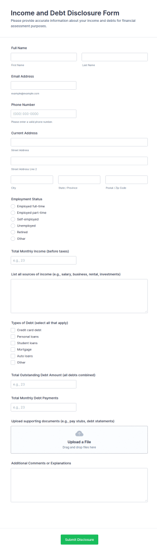Income And Debt Disclosure Form Template