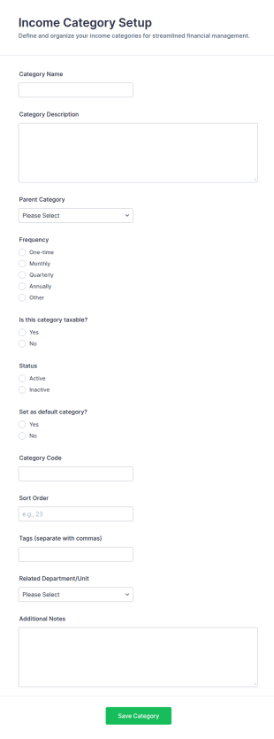 Income Category Setup Form Template