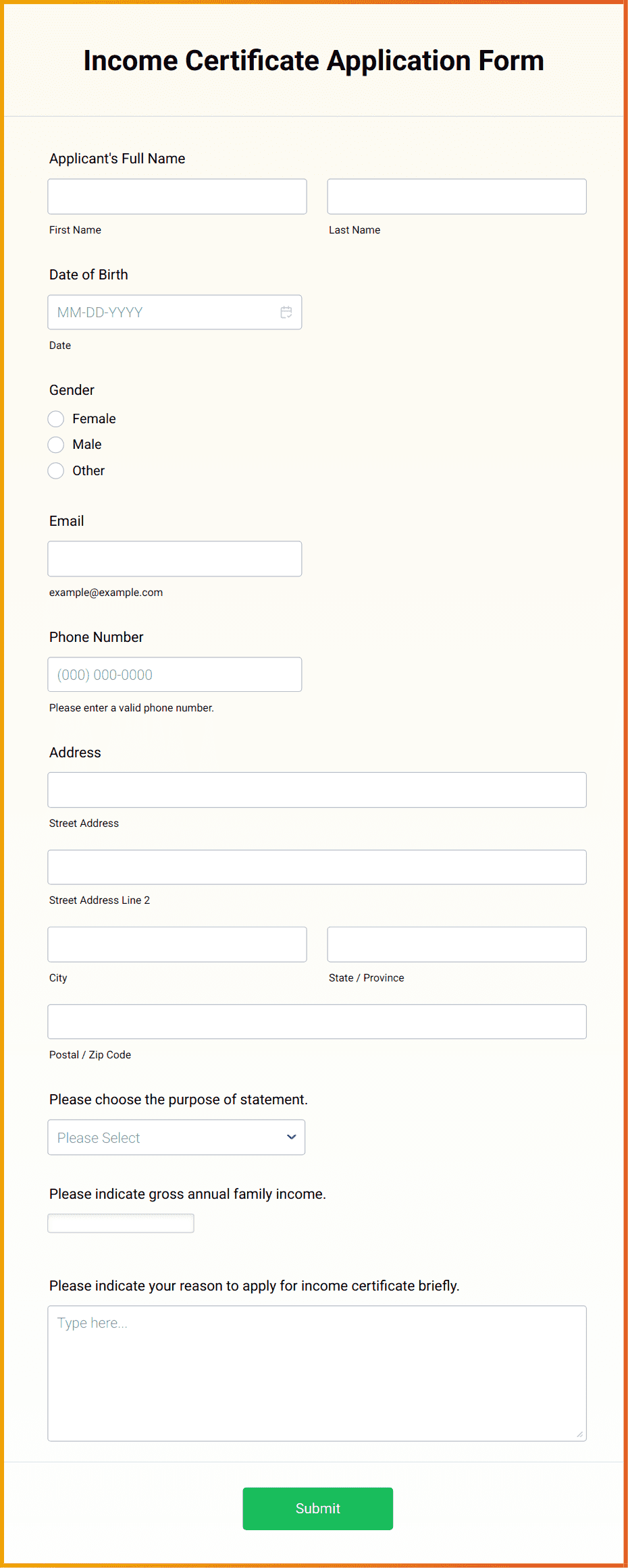 Income Certificate Application Form Template | Jotform