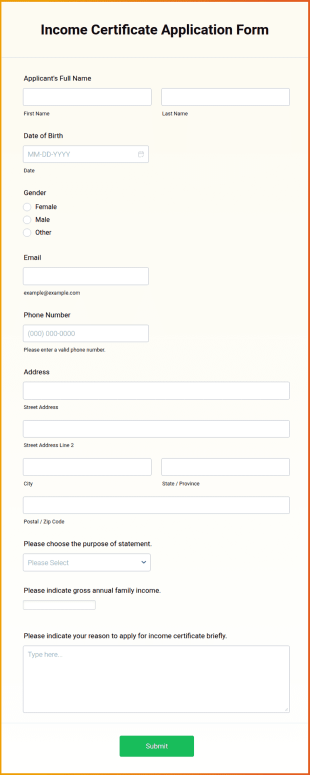 Income Certificate Application Form Template