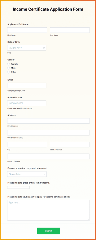 Income Certificate Application Form Template