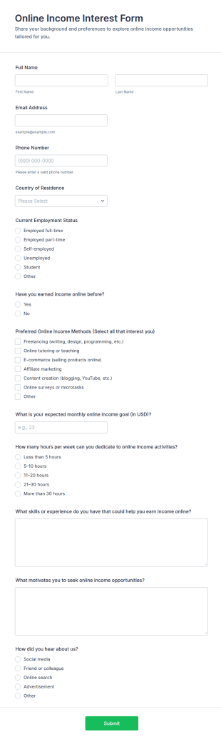 Income Interest Submission Form Template