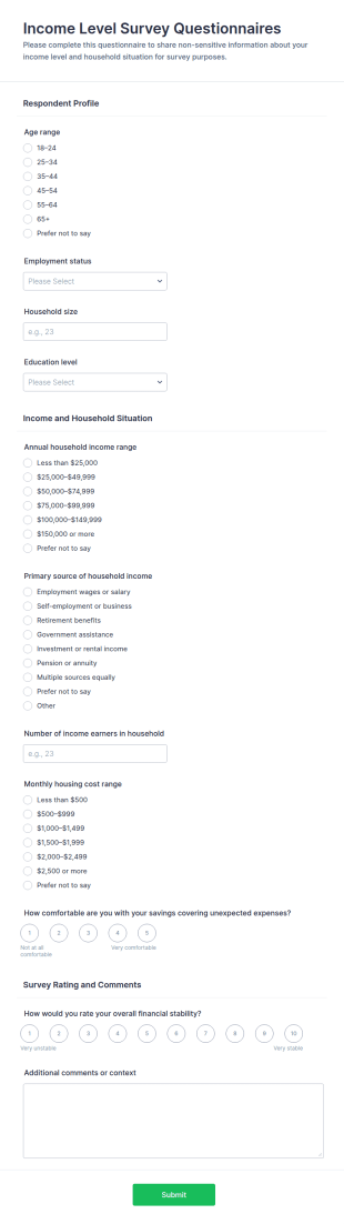 Income Level Survey Form Template