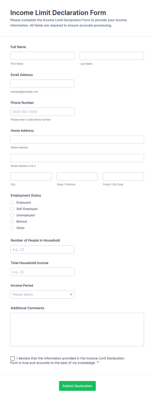 Income Limit Declaration Form Template