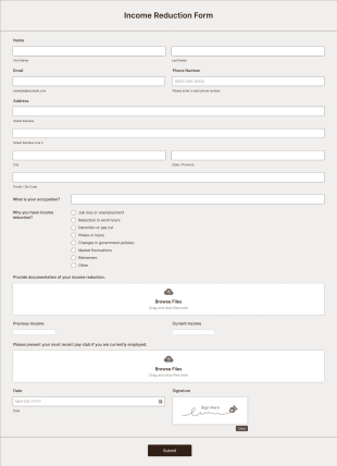 Income Reduction Form Template