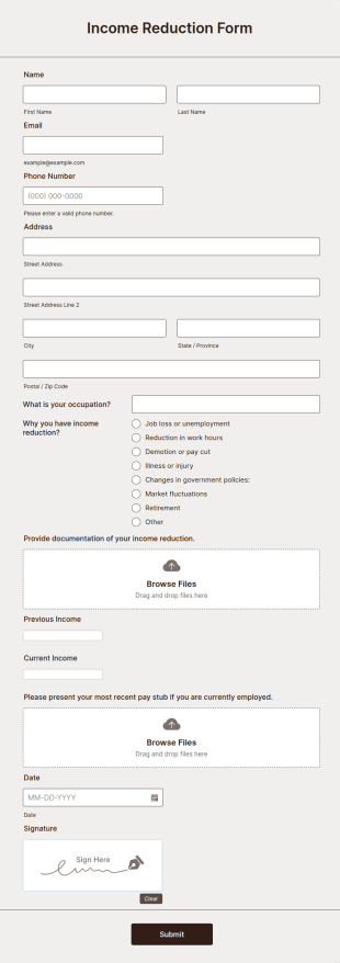 Income Reduction Form Template