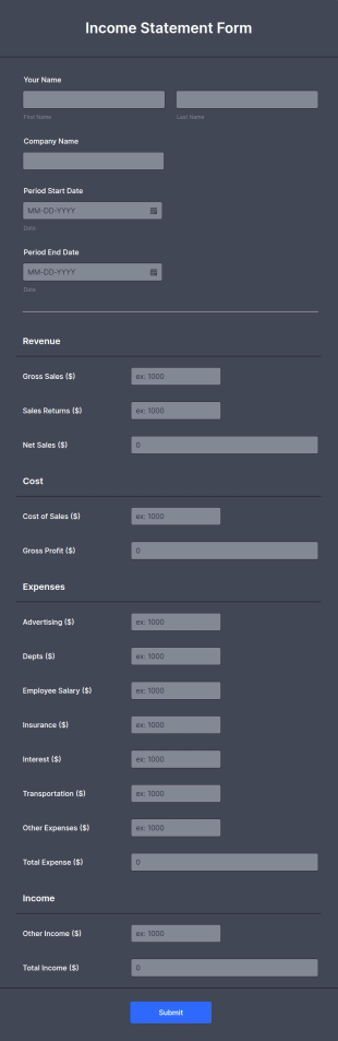 Income Statement Form Template