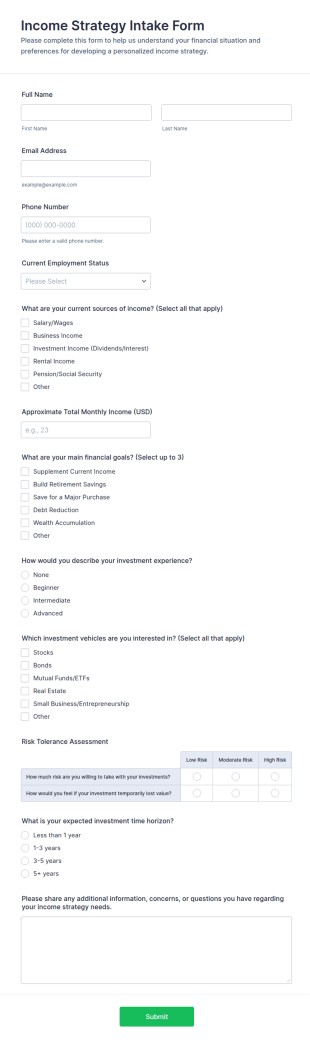 Income Strategy Intake Form Template