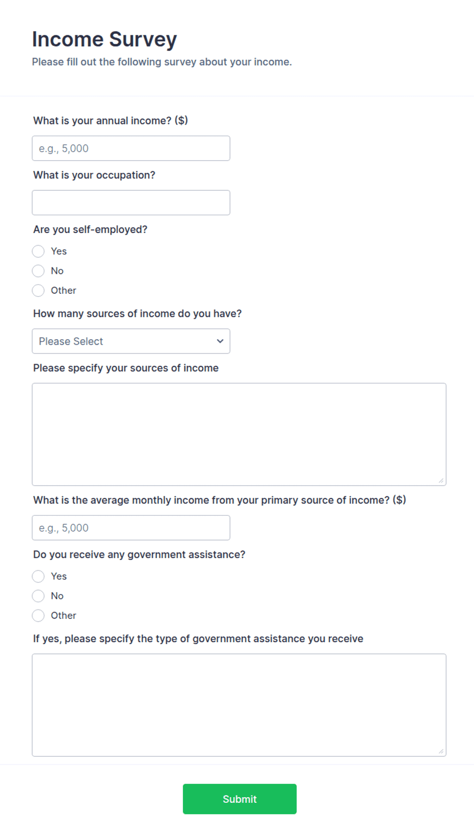 Income Survey Form Template | Jotform
