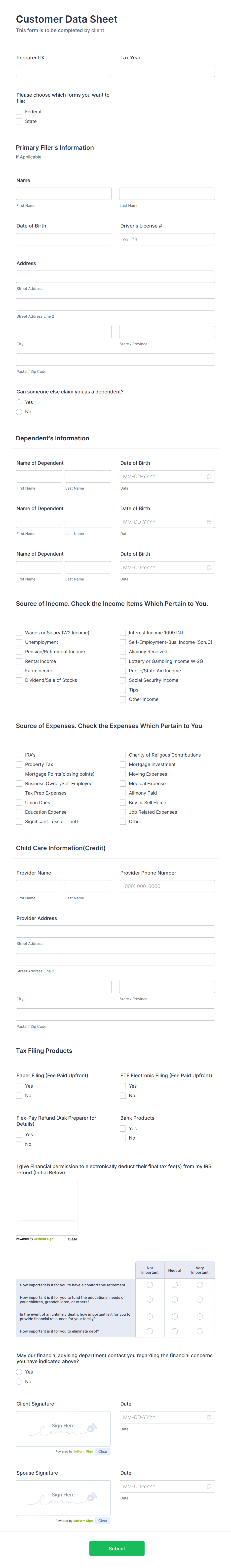 income tax data form template | jotform