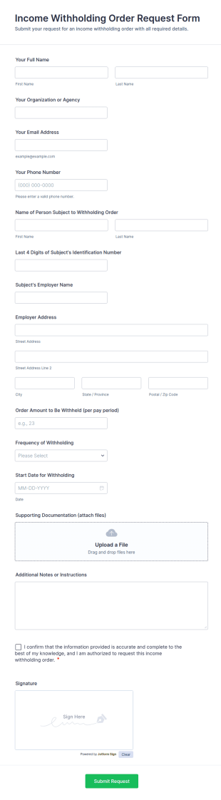 Income Withholding Order Request Form Template