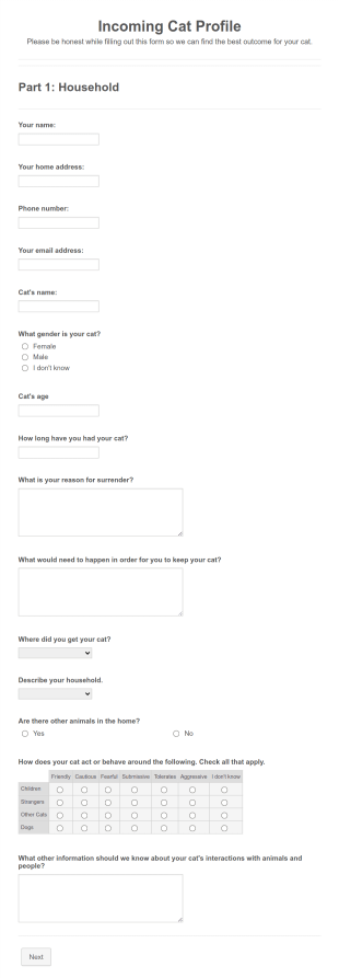 Incoming Cat Profile Fwacc Form Template