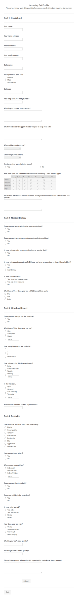 Incoming Cat Profile Fwacc Form Template