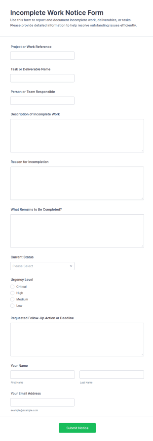 Incomplete Work Notice Form Template