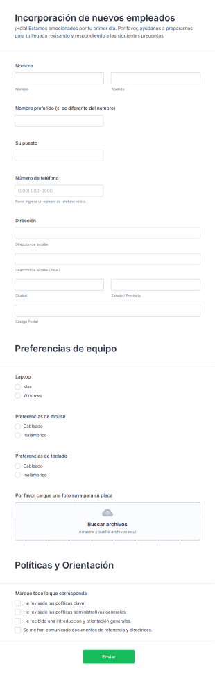 Incorporación De Nuevos Empleados Form Template