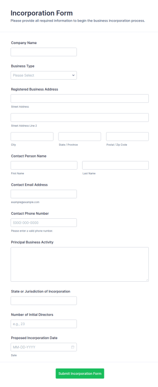 Incorporation Form Template