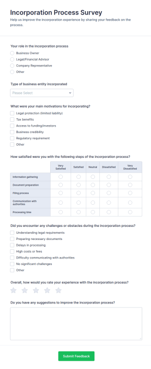 Incorporation Process Survey Form Template