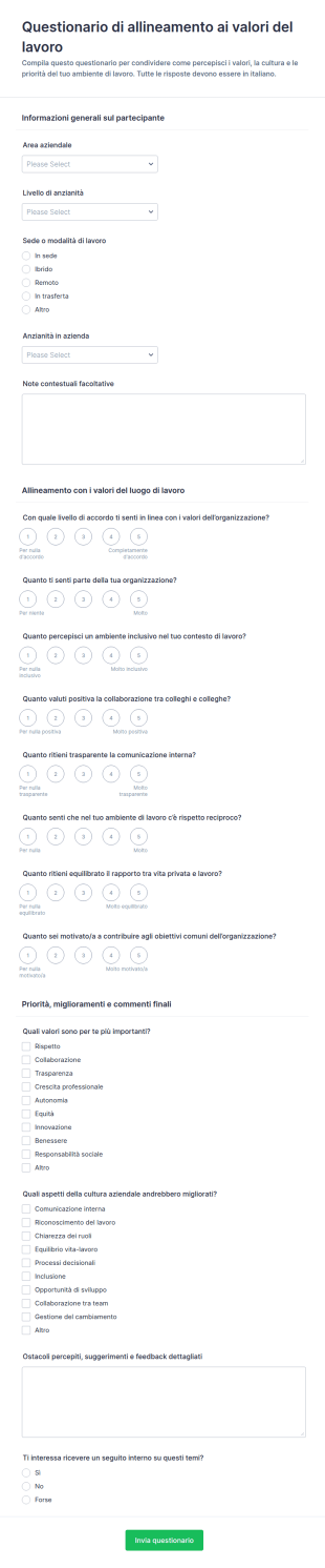 Indagine Di Allineamento Ai Valori Sul Lavoro