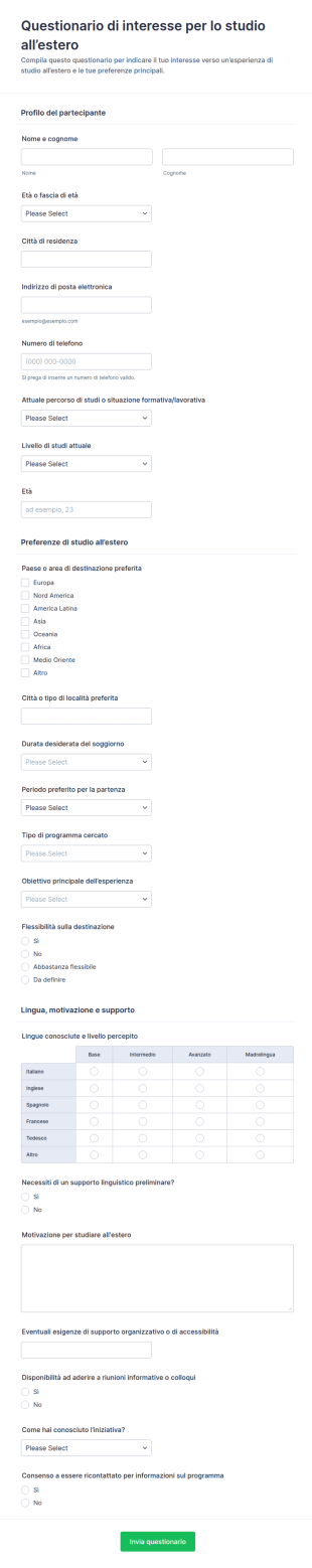 Indagine Di Interesse Per Lo Studio All’estero