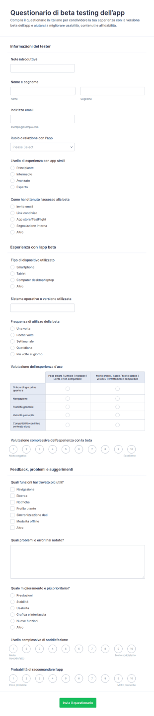 Indagine Di Test Beta Dell’app