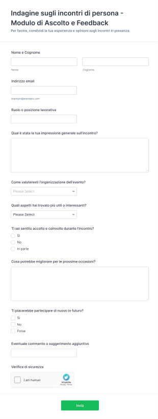 Indagine Sugli Incontri Di Persona Modulo Di Ascolto E Feedback