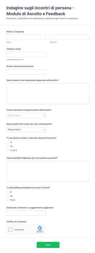Indagine Sugli Incontri Di Persona Modulo Di Ascolto E Feedback