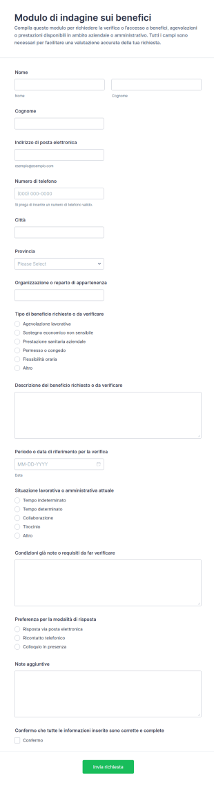 Indagine Sui Benefici Dei Dipendenti Survey
