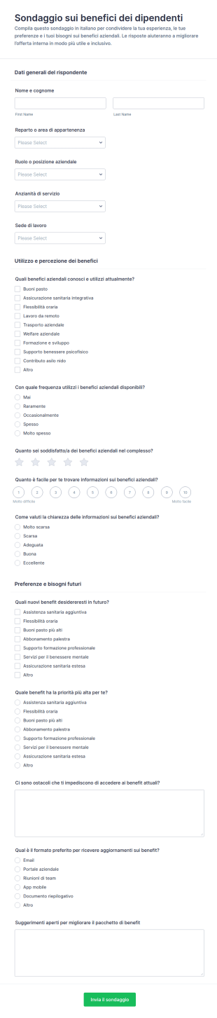 Indagine Sui Benefici Per I Dipendenti