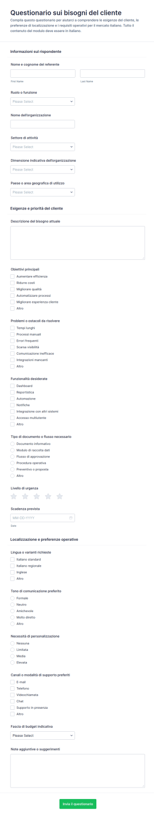 Indagine Sui Fabbisogni Del Cliente Survey