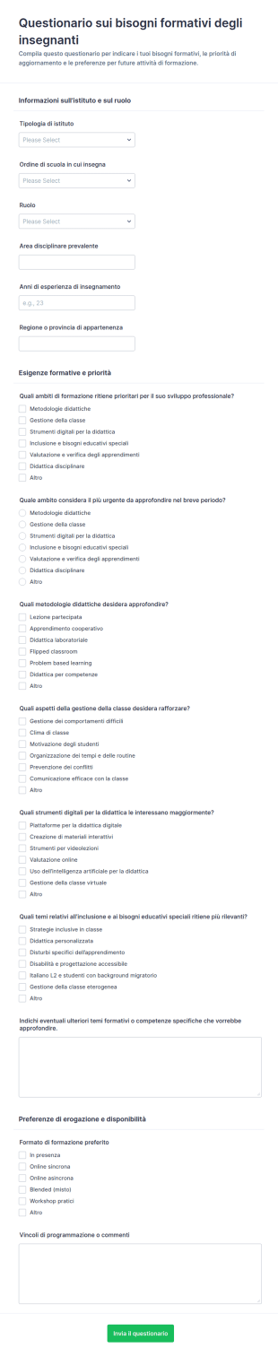 Indagine Sui Fabbisogni Di Formazione Per Insegnanti